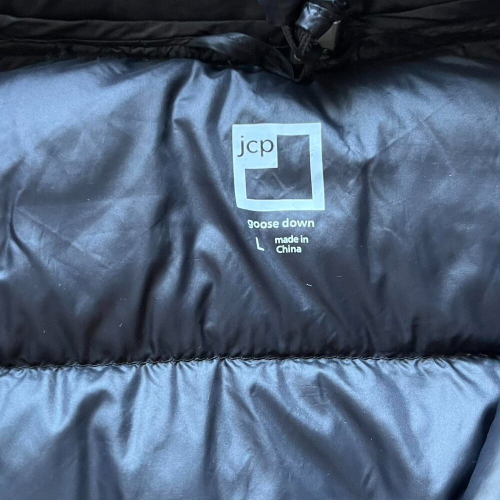 Black Goose Down Puffer Jacket JCPenney's Mens Large Gorpcore Grunge Winter Coat - Picture 3 of 8